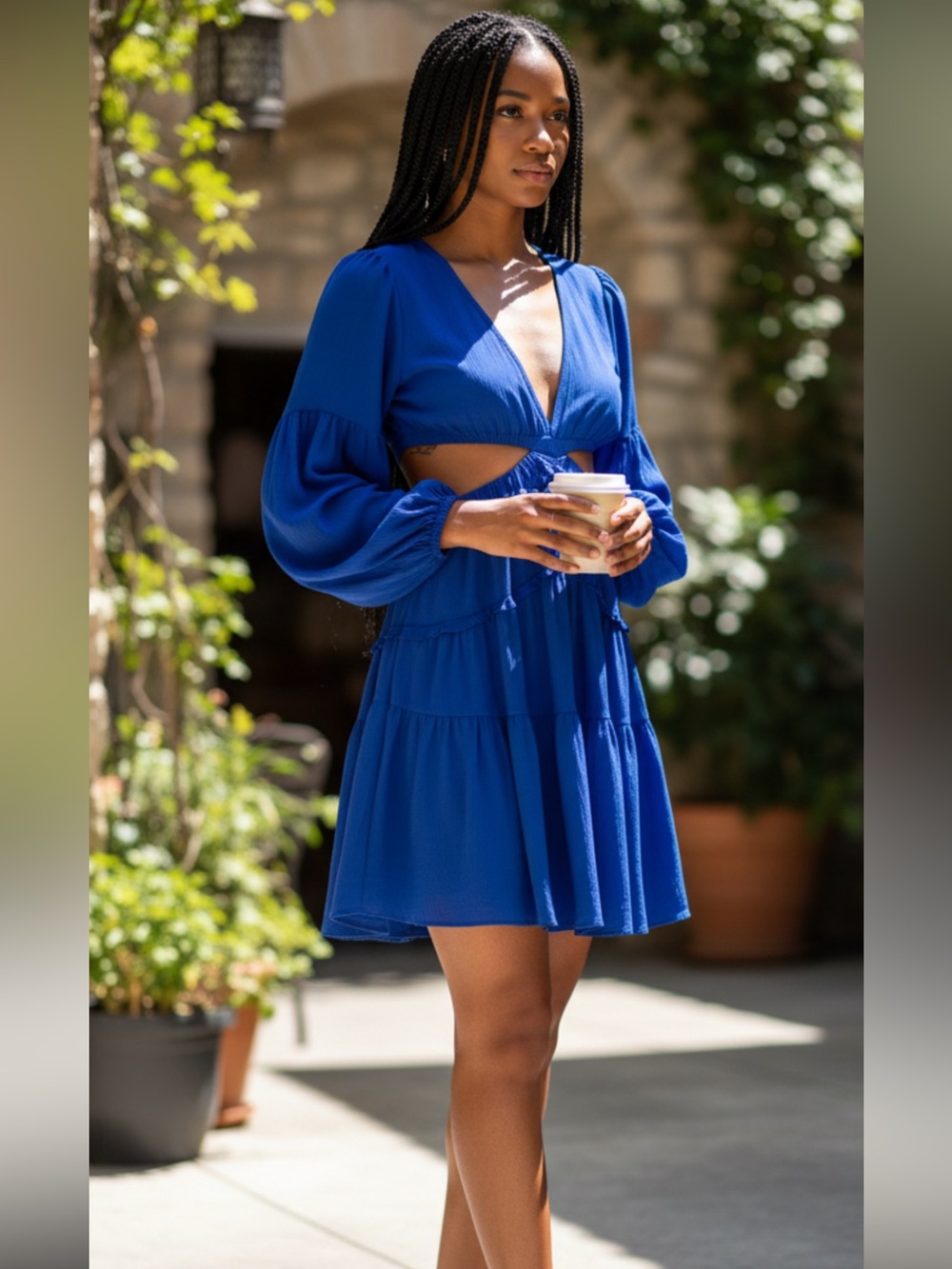 Bold Blue Cutout Tiered Mini Dress